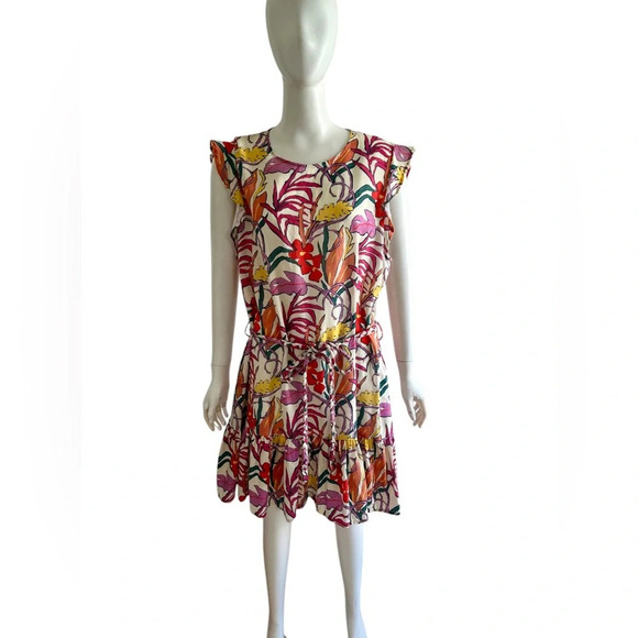 Marine Layer Tropical Floral Laney Midi Dress Size XL Tencel Linen Blend - Picture 2 of 9